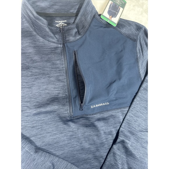 G.H. Bass & Co Mens Mixed Media 1/4 Zip Pullover Navy Blue XL Textured NWT - Picture 6 of 14